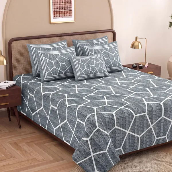 Pure_Cotton_Contemporary_Grey_White_Hexagon_Print_King_Bedsheet