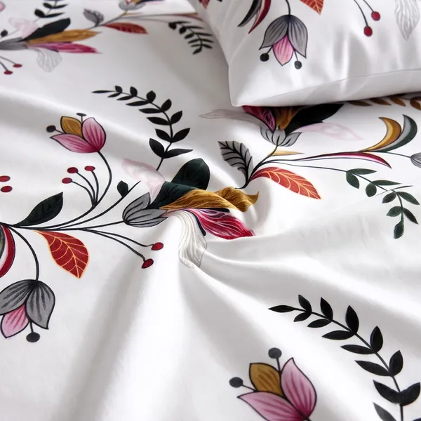White_Botanical_Floral_Vine_Print_King_Bed_Sheet