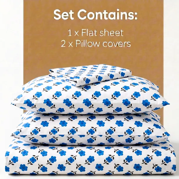 White_Cobalt_Blue_Floral_Sprig_Print_King_Bed_Sheet