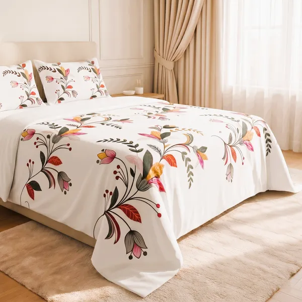 White_Botanical_Floral_Vine_Print_King_Bed_Sheet