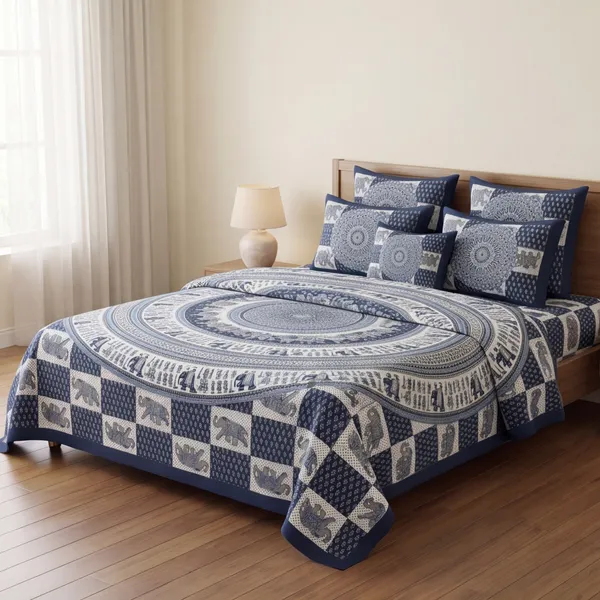 Pure_Cotton_Jaipuri_Indigo_Elephant_Mandala_Print_King_Bedsheet