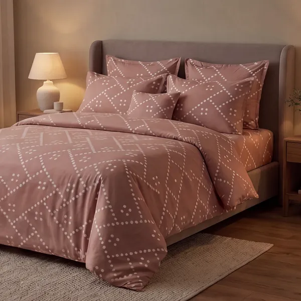 Mocha_Dot_Weave_|_Contemporary_Geometric_Print_|_Double_Bed_|_(270_x_270_cm)