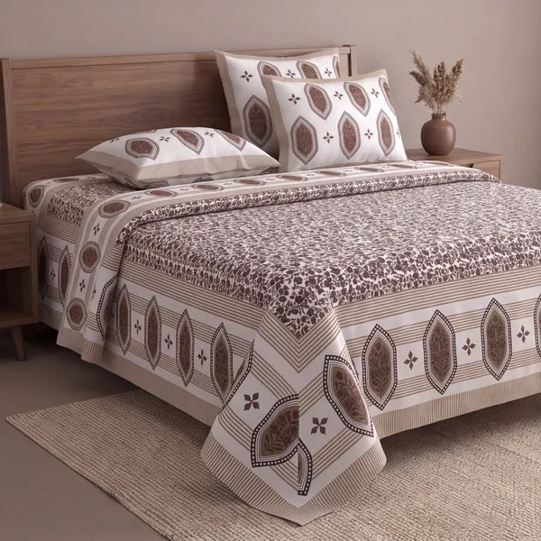 Pure_Cotton_Block_Style_Mocha_Brown_Ditsy_Print_King_Bedsheet