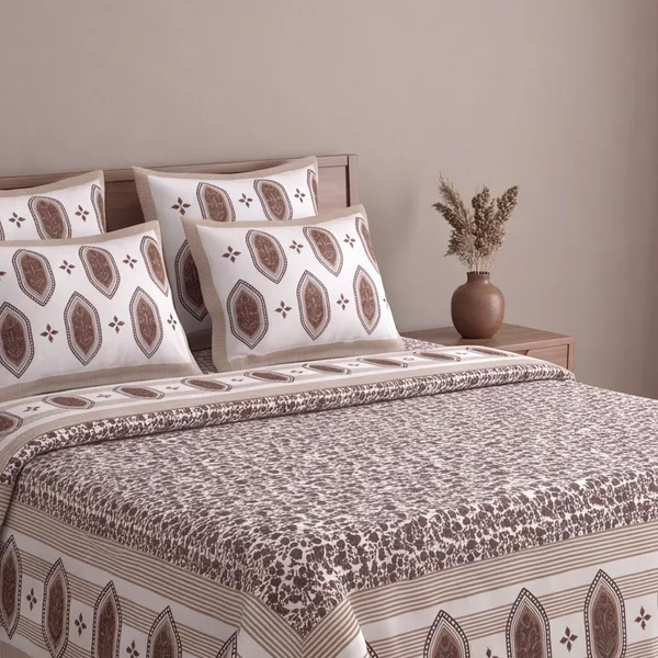 Pure_Cotton_Block_Style_Mocha_Brown_Ditsy_Print_King_Bedsheet