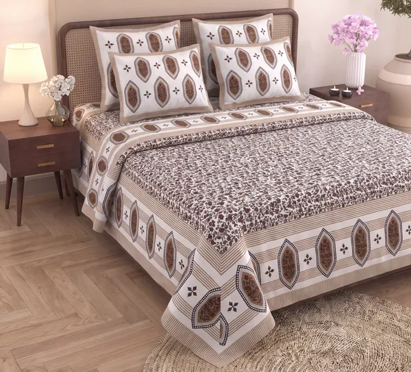 Pure_Cotton_Block_Style_Mocha_Brown_Ditsy_Print_King_Bedsheet