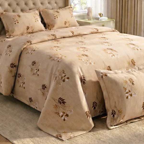 Pure_Cotton_Earthy_Beige_&_Autumnal_Foliage_King_Bedsheet
