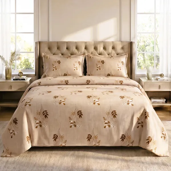 Pure_Cotton_Earthy_Beige_&_Autumnal_Foliage_King_Bedsheet