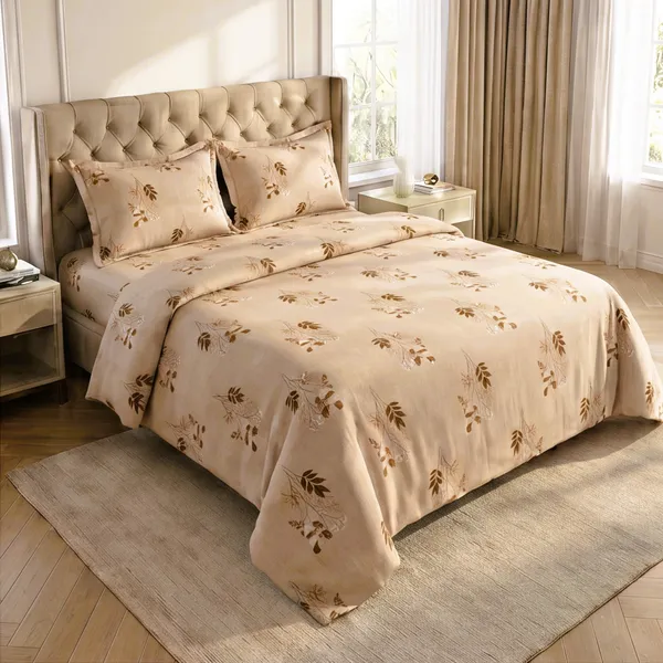 Pure_Cotton_Earthy_Beige_&_Autumnal_Foliage_King_Bedsheet