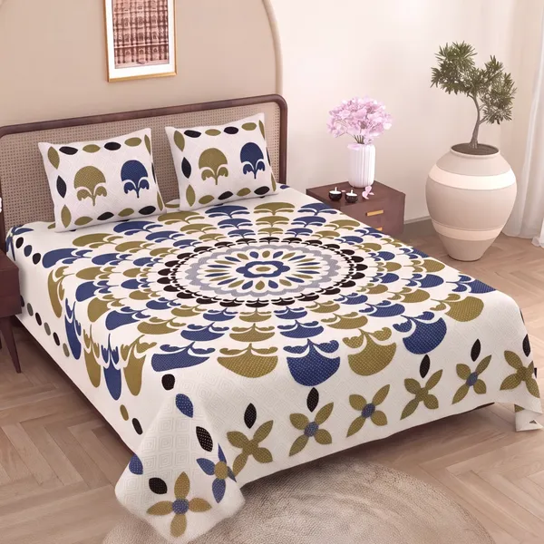 Pure_Cotton_Jaipuri_Indigo_&_Olive_Traditional_Mandala_Print_King_Bedsheet