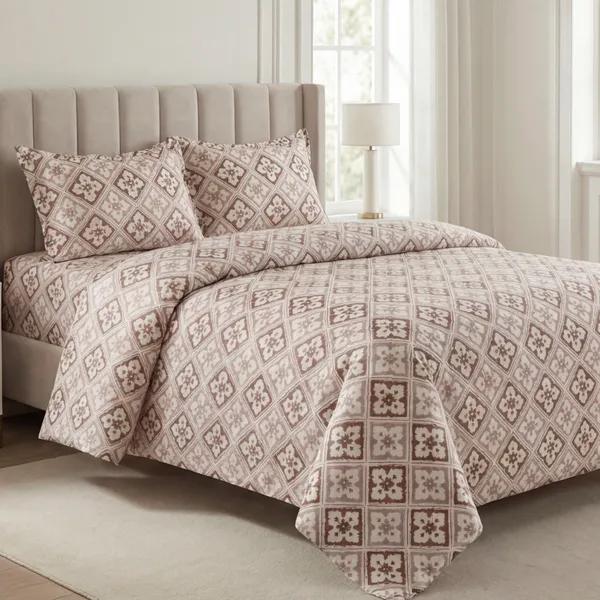 Pure_Cotton_Terracotta_Geometric_Lattice_King_Bedsheet