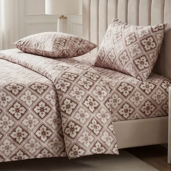 Pure_Cotton_Terracotta_Geometric_Lattice_King_Bedsheet