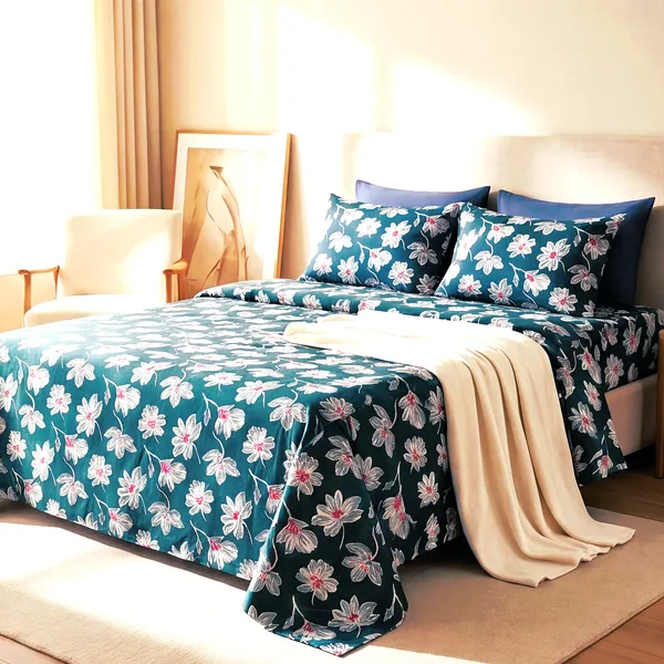 Botanical_Forest_Green_Floral_Print_King_Bedsheet