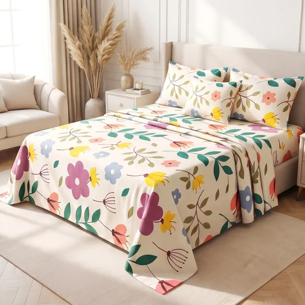Multicolour_Floral_Print_Super_King_Bedsheet