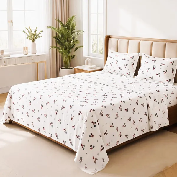 Floral_Berry_Sprig_Print_King_Flat_Bed_Sheet