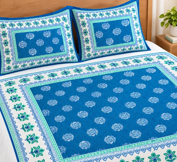 Teal_Heritage_Hand_block_Print_Bedsheet