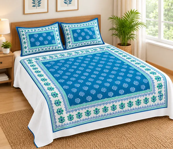 Teal_Heritage_Hand_block_Print_Bedsheet