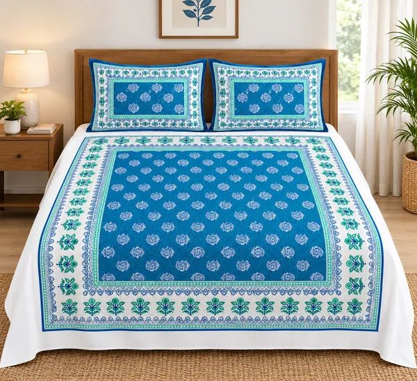 Teal_Heritage_Hand_block_Print_Bedsheet