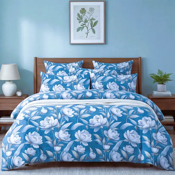 Botanical_Dusty_Blue_Floral_Print_King_Bedsheet
