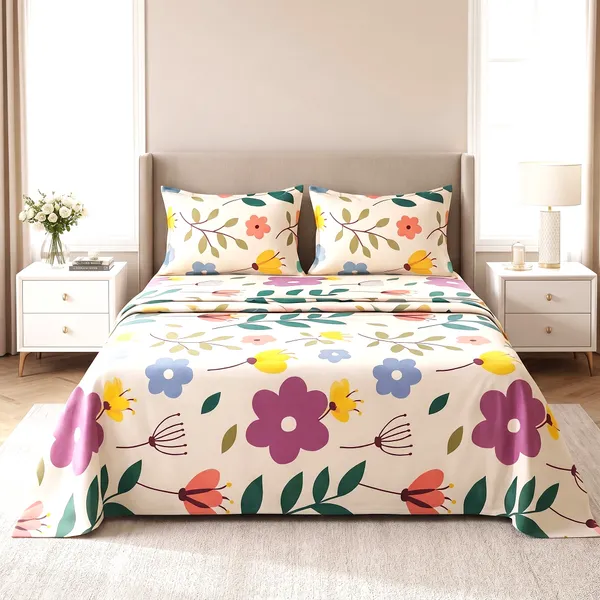 Multicolour_Floral_Print_Super_King_Bedsheet