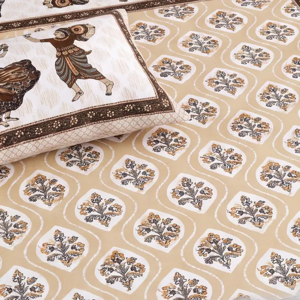 Pure_Cotton_Jaipuri_Brown_Beige_Folk_Dance_Print_King_Bedsheet