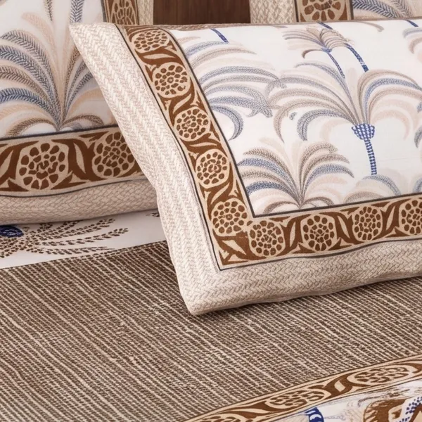 Pure_Cotton_Jaipuri_Cream_Brown_Royal_Palm_Print_King_Bedsheet