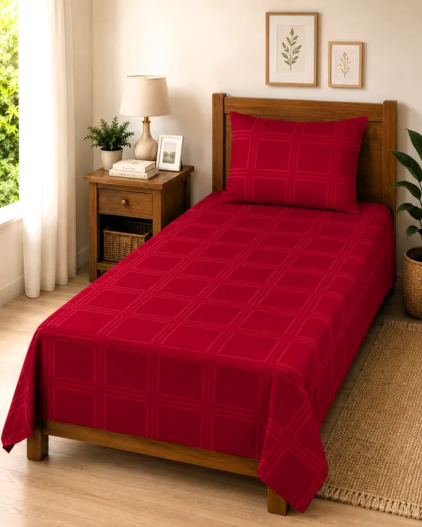 Windowpane_Plaid_Maroon_Single_Bedsheet