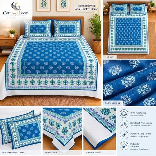 Teal_Heritage_Hand_block_Print_Bedsheet