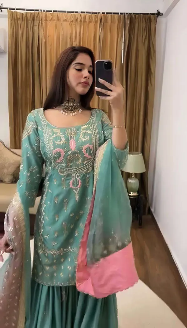 Women_S_Chinon_Silk_Heavy_Embroidery_Straight_Kurta_With_Sharara_And_Dupatta_Set
