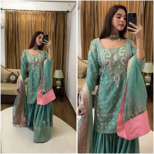 Women_S_Chinon_Silk_Heavy_Embroidery_Straight_Kurta_With_Sharara_And_Dupatta_Set