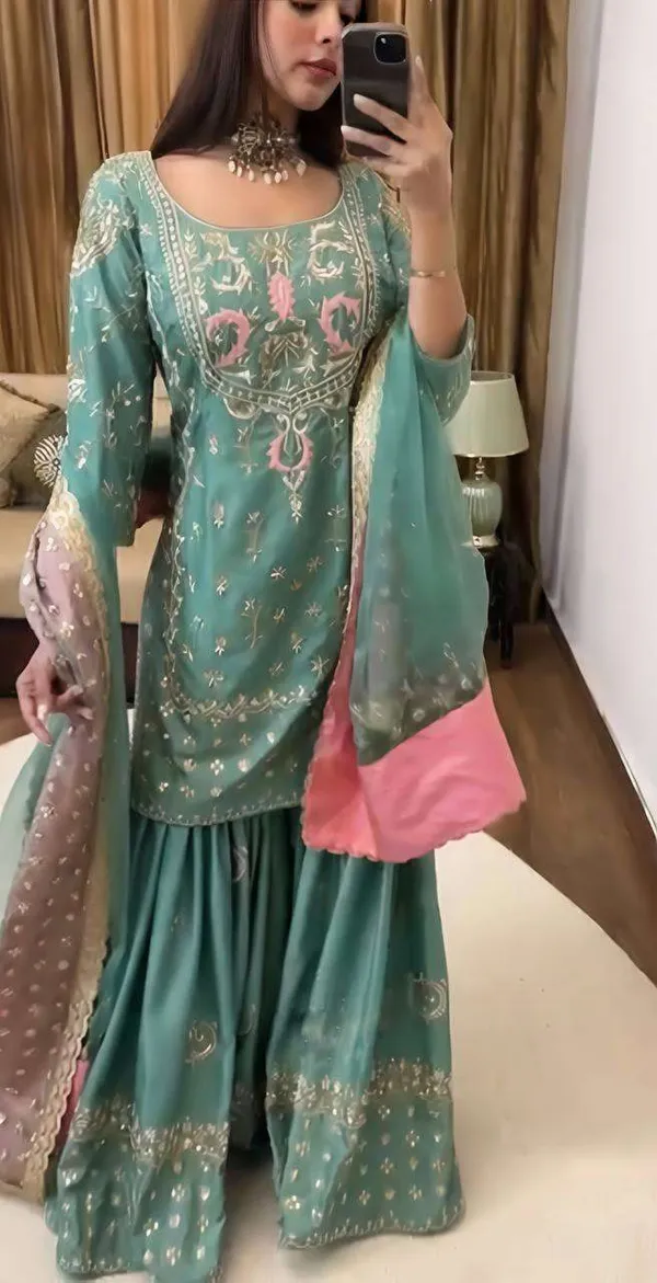 Women_S_Chinon_Silk_Heavy_Embroidery_Straight_Kurta_With_Sharara_And_Dupatta_Set