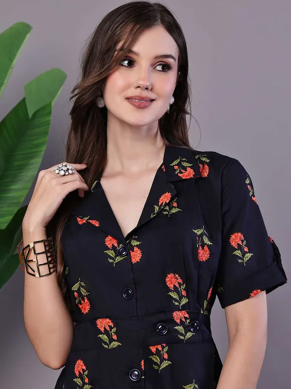Women_S_Elegant_Indigo_Orange_Floral_Block_Print_Cotton_Shirt_Dress