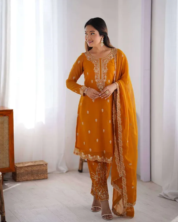 Women_S_Georgette_Embroidery_Straight_Kurti_With_Pant_And_Dupatta_Set