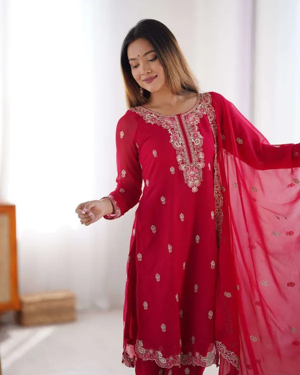 Women_S_Georgette_Embroidery_Straight_Kurti_With_Pant_And_Dupatta_Set