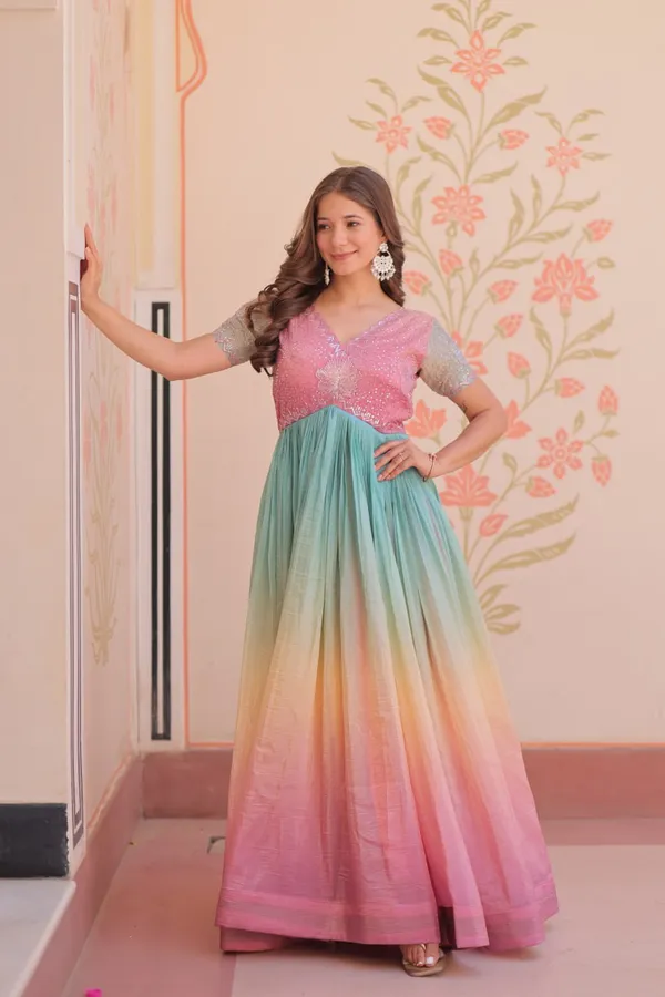 Women_S_Dual_Tone_Ombre_Gown_In_Candy_Pink_Aqua_Green_With_Embroidered_Bodice_Festive_Contemporary_Wear