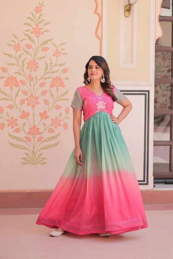 Women_S_Dual_Tone_Ombre_Gown_In_Candy_Pink_Aqua_Green_With_Embroidered_Bodice_Festive_Contemporary_Wear