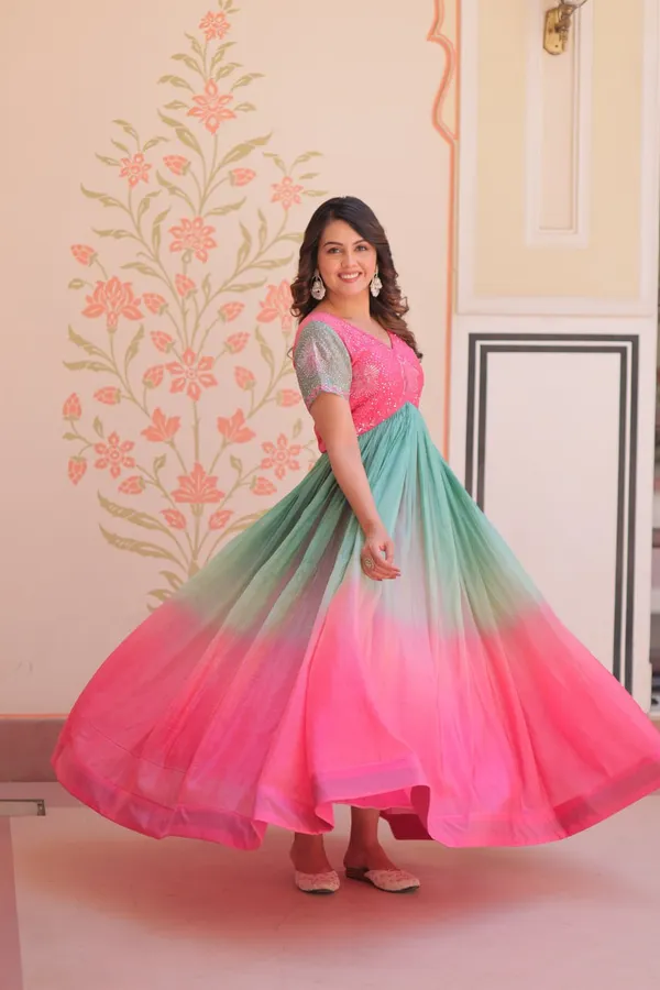 Women_S_Dual_Tone_Ombre_Gown_In_Candy_Pink_Aqua_Green_With_Embroidered_Bodice_Festive_Contemporary_Wear