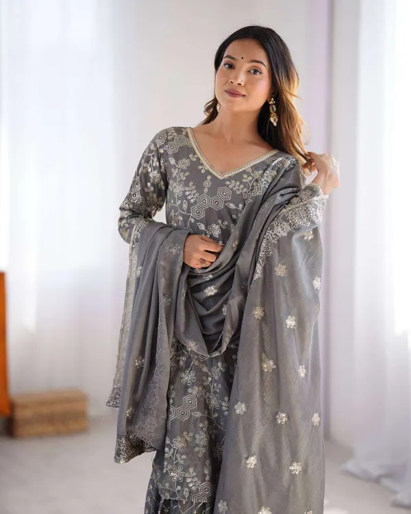 Women_S_Chinon_Silk_Embroidery_Sequence_Work_Straight_Kurti_With_Sharara_Suit_And_Dupatta_Set