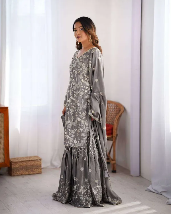 Women_S_Chinon_Silk_Embroidery_Sequence_Work_Straight_Kurti_With_Sharara_Suit_And_Dupatta_Set