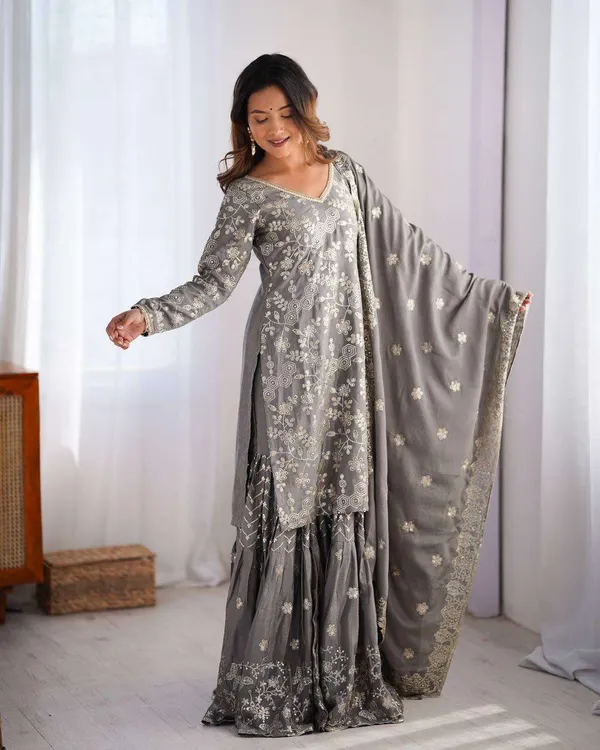 Women_S_Chinon_Silk_Embroidery_Sequence_Work_Straight_Kurti_With_Sharara_Suit_And_Dupatta_Set