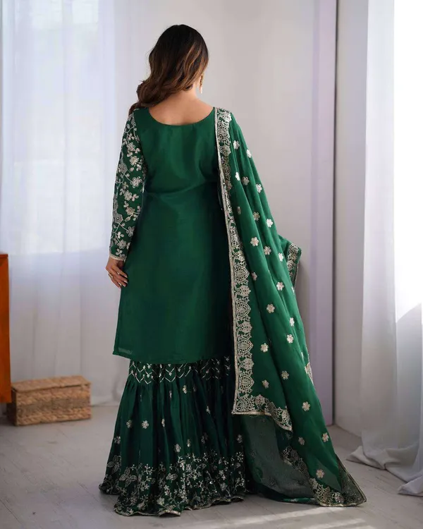 Women_S_Chinon_Silk_Embroidery_Sequence_Work_Straight_Kurti_With_Sharara_Suit_And_Dupatta_Set