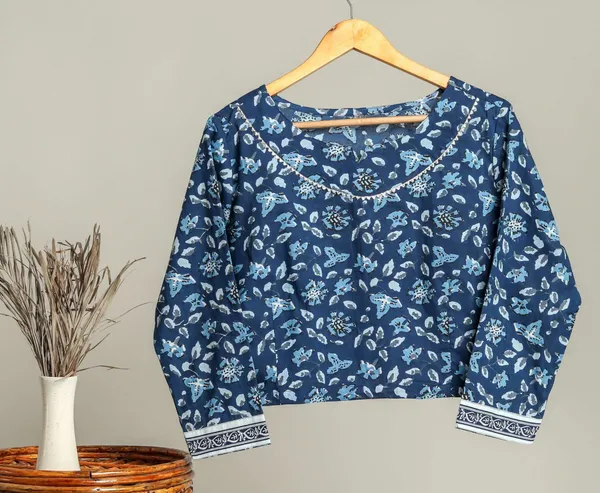 Handmade_Block_Print_Cotton_For_Women_Ethnic_Floral_Printed_Top_With_Long_Sleeves