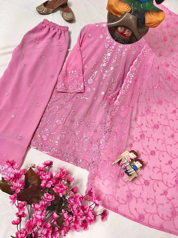 Women_S_Faux_Georgette_Embroidery_Work_Straight_Kurti_With_Pant_And_Dupatta_Set