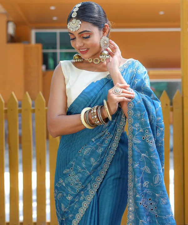 Women_S_Royal_Prussian_Blue_Georgette_Saree_With_Intricate_Silver_Thread_Mirror_Work_Embroidery_Perfect_For_Festive_Wedding_Celebrations