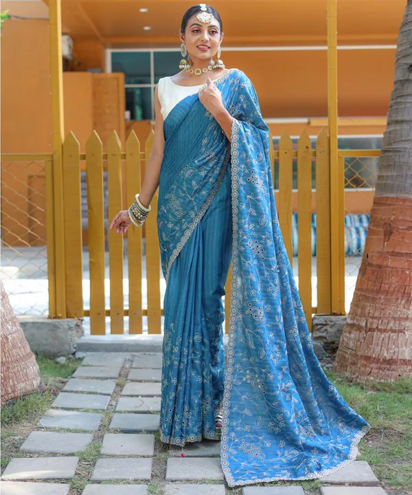 Women_S_Royal_Prussian_Blue_Georgette_Saree_With_Intricate_Silver_Thread_Mirror_Work_Embroidery_Perfect_For_Festive_Wedding_Celebrations