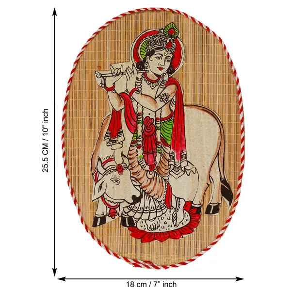 Oval_Shaped_Design_Bamboo_Hand_Crafted_Wall_Hangings_Of_Krishna_Ji_With_Holy_Cow_For_Home_Decor_Bamboo_Art_For_Wall_Decor