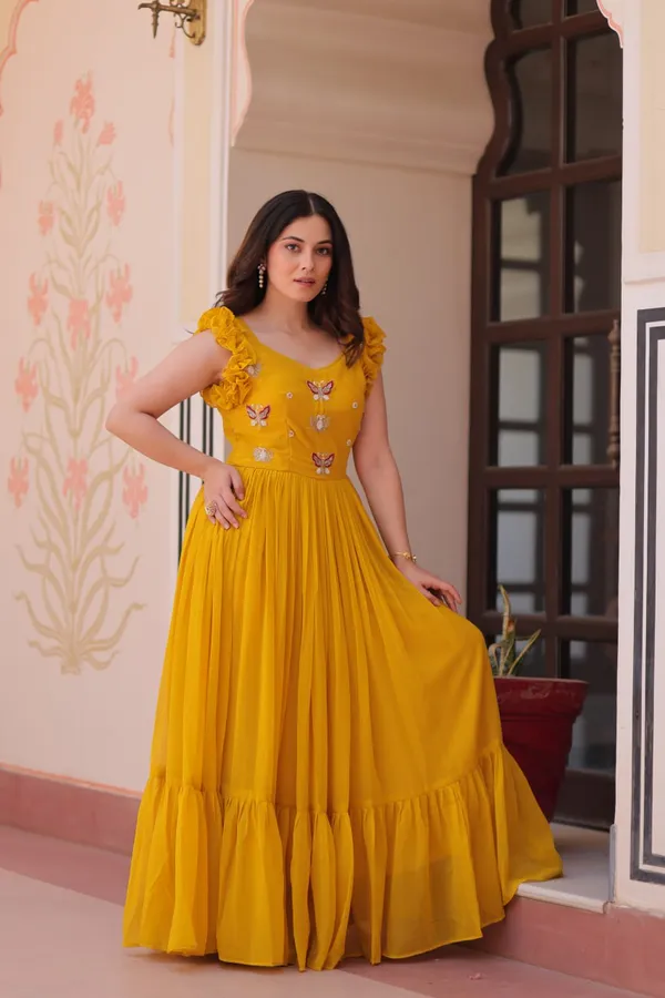 Women_S_Elegant_Plum_Purple_Georgette_Anarkali_Gown_With_Butterfly_Applique_Ruffle_Sleeves_Festive_Special_Occasion_Wear