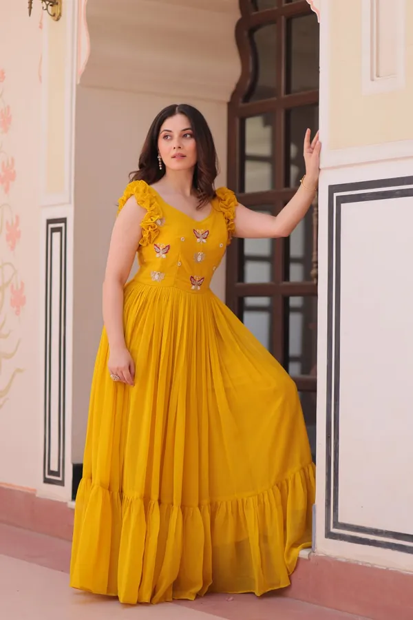Women_S_Elegant_Plum_Purple_Georgette_Anarkali_Gown_With_Butterfly_Applique_Ruffle_Sleeves_Festive_Special_Occasion_Wear