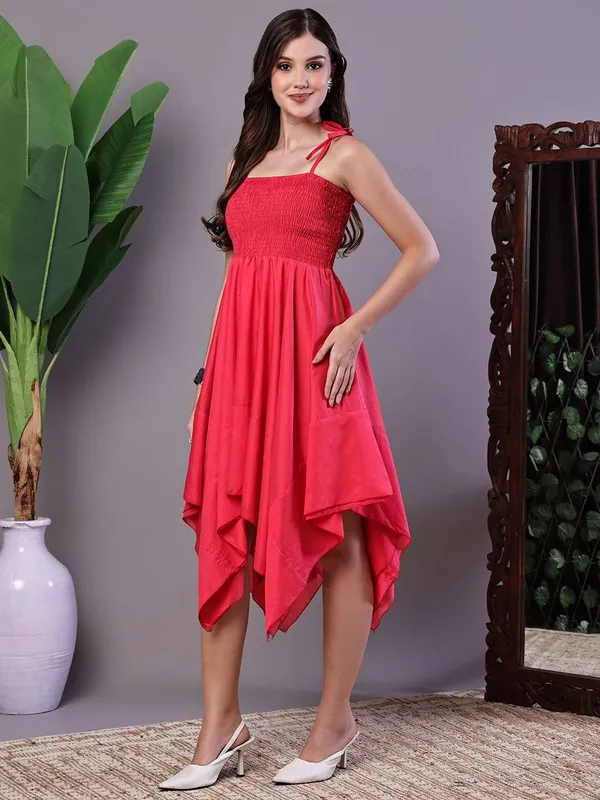 Women_S_Solid_Red_Cotton_Handkerchief_Hem_Midi_Dress_Midi_Dresses