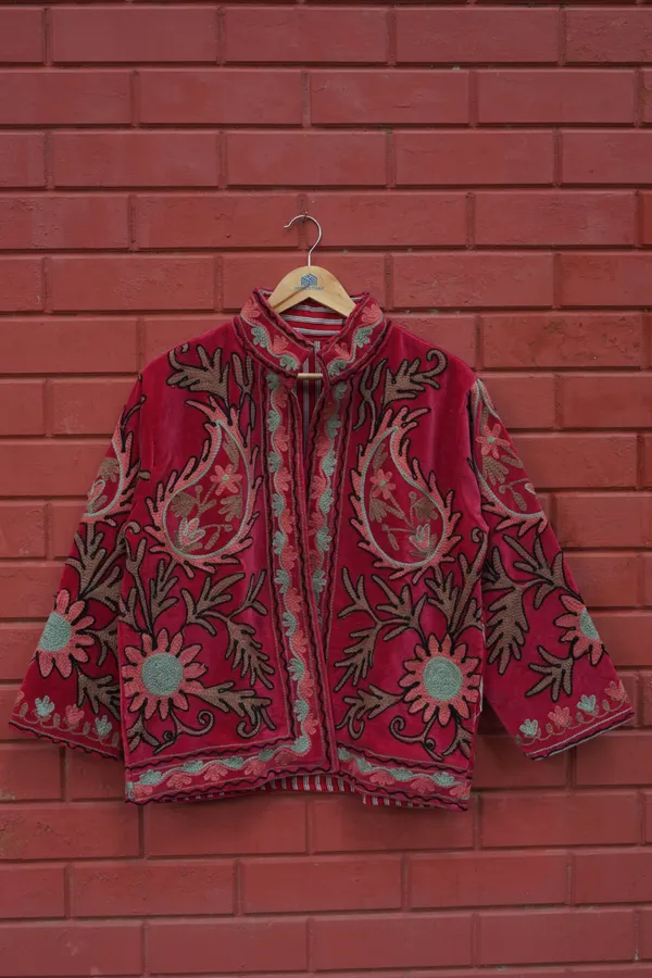 Womens_Red_Velvet_Embroidered_Jacket_With_Floral_Design