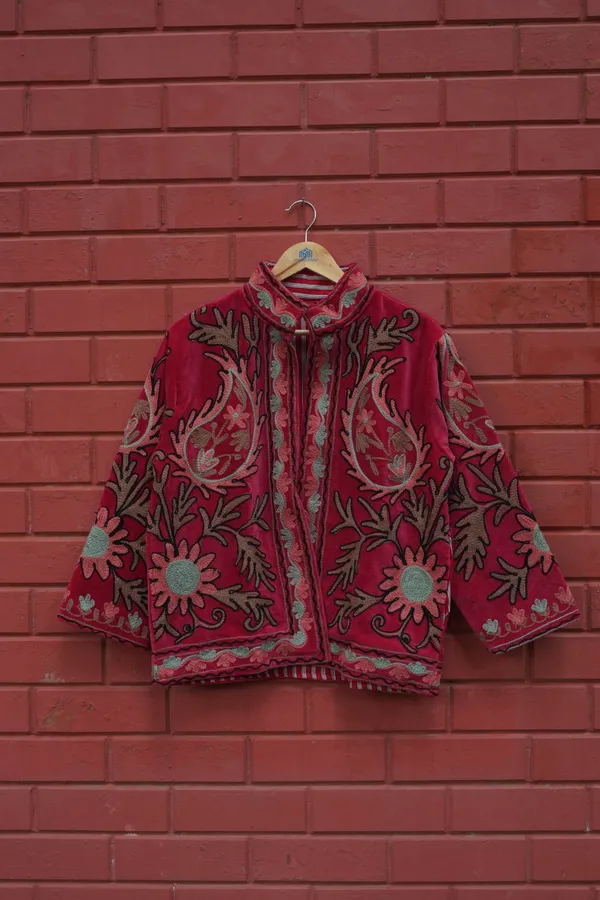 Womens_Red_Velvet_Embroidered_Jacket_With_Floral_Design
